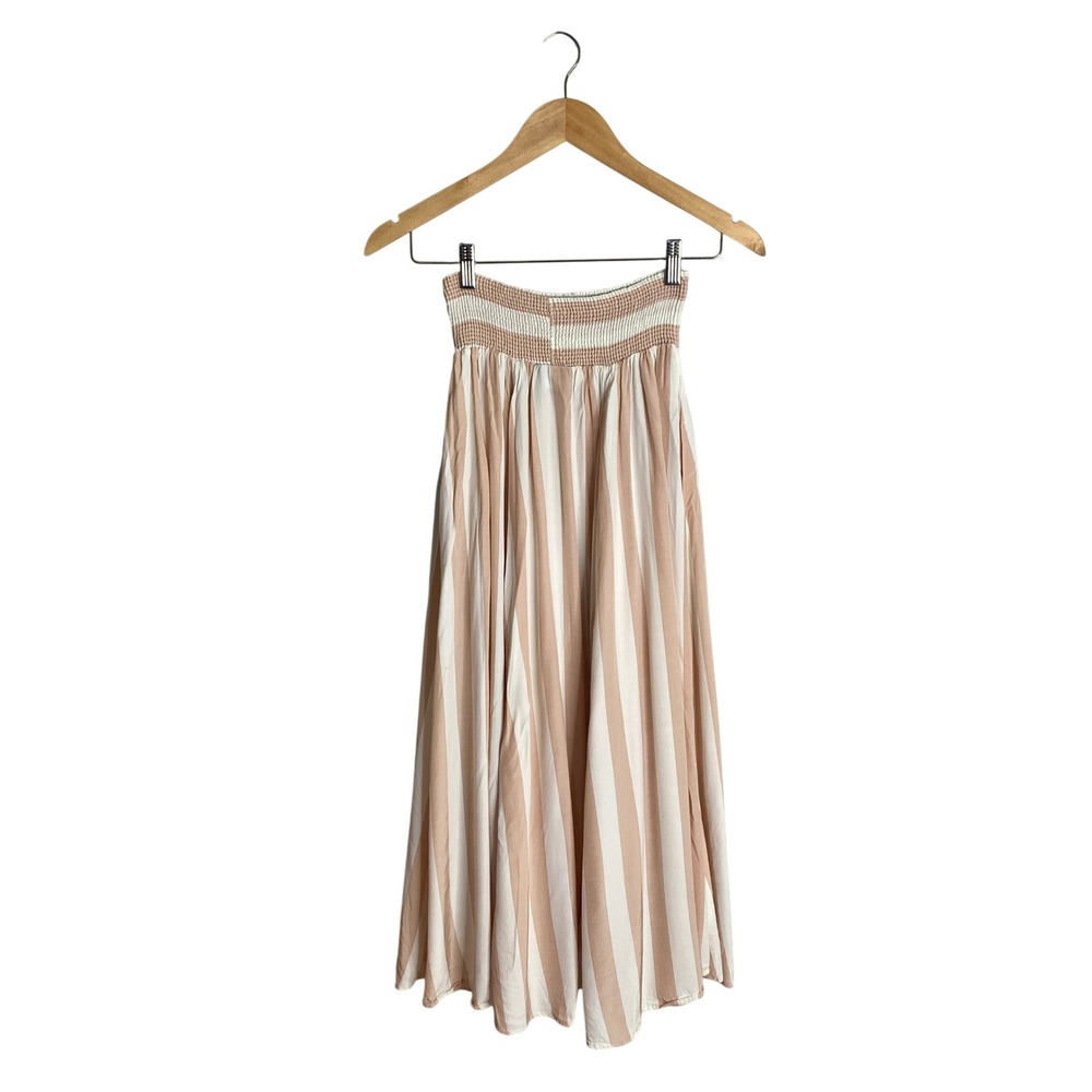 VTG 90s J By Shelli Segal Beige Tan Striped Smocked Midi Skirt M Boho Coastal - Picture 3 of 6